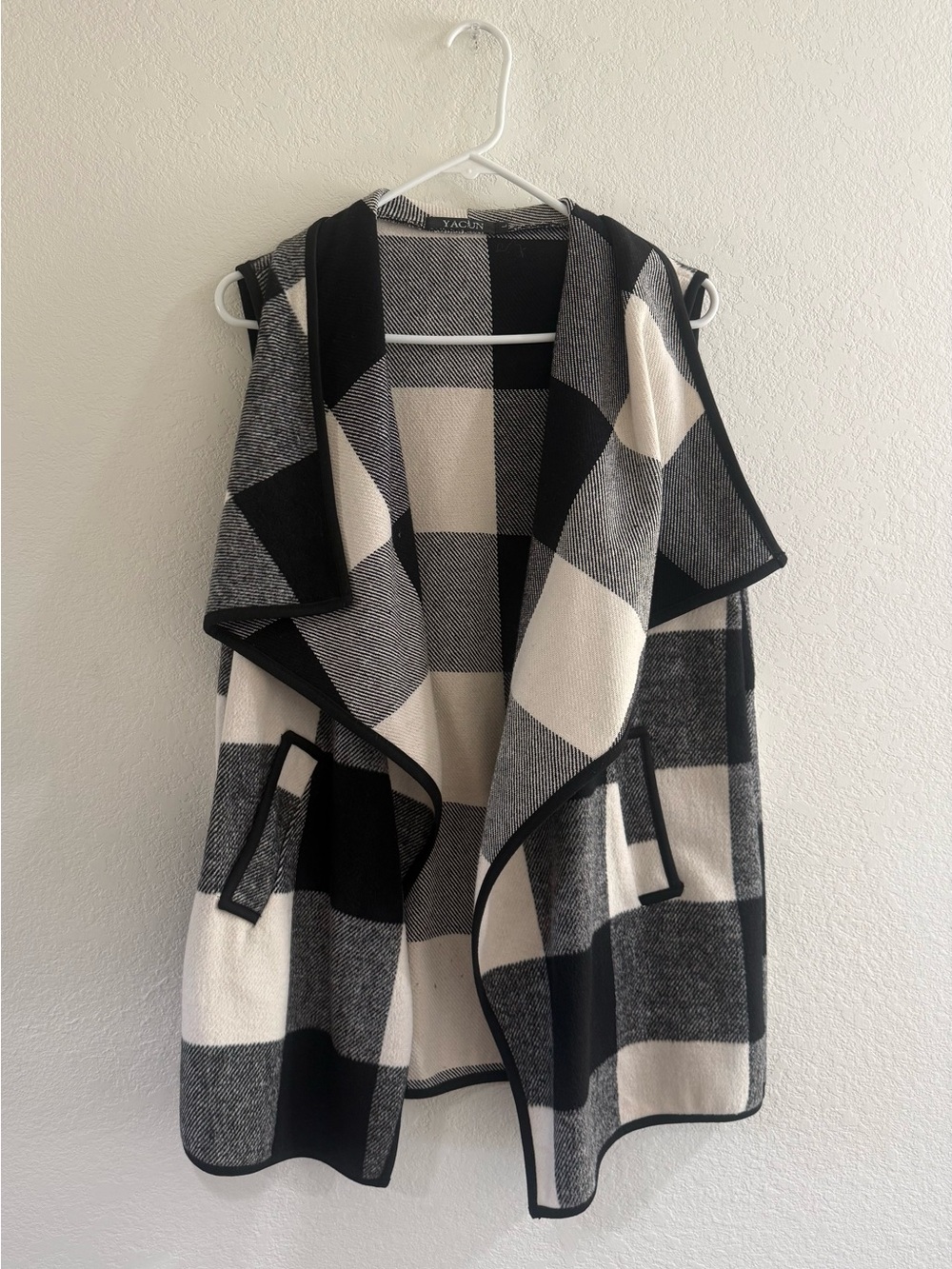 Black & Cream Buffalo Check Draped Sweater Vest